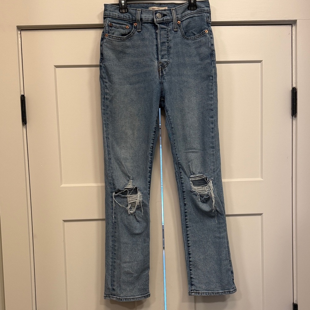 Light Blue Distressed Women's Straight-Leg Jeans